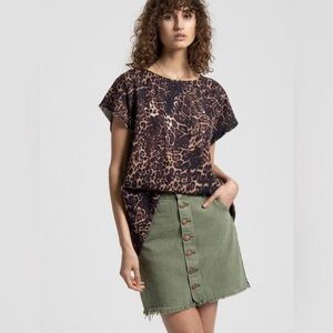 NWOT$120 ONE TEASPOON Super Viper Mini Skirt 29 Denim High Waist Olive Buttons